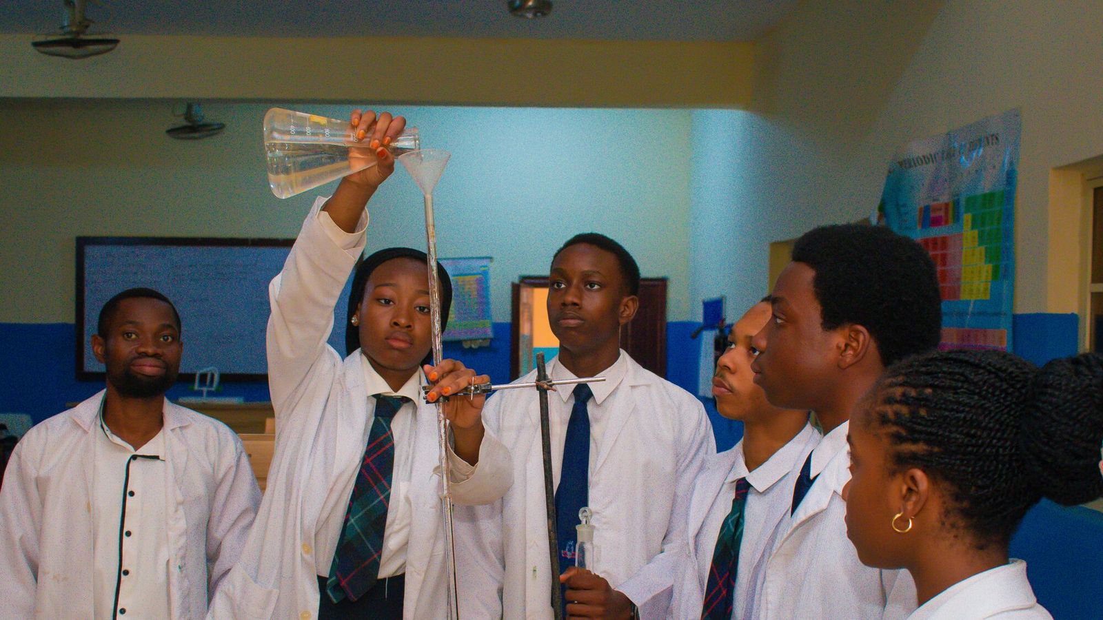 Pupils working in the science laboratory